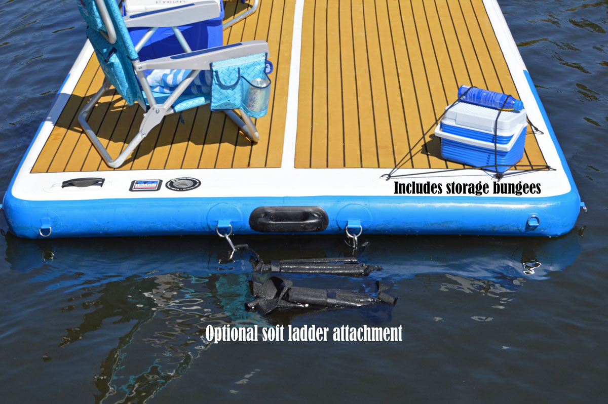 inflatable dock with bungees and ladder